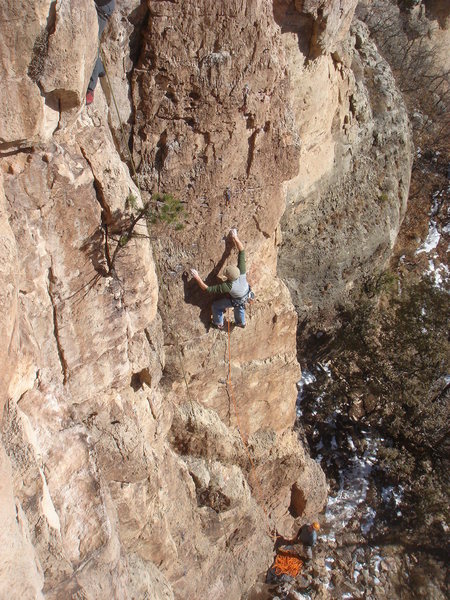 Joshua starting the crux of Not Too Many Roach's.