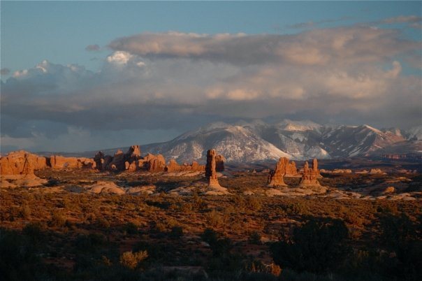 Arches National Park and the La Sal Mountains. <br>
<br>
Photo: Corey Gargano