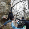 In the photo: Aaron climbs Strong Men Also Cry while Dr. Dre, Dobbe, and Gabe spot.