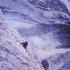 High on the Pilastro route on the final moves before the easy exit to the summit.