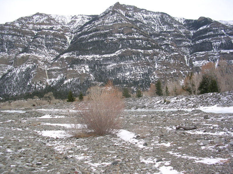 From the end of the road.<br>
<br>
Mean Green on left.<br>
High on Boulder right.