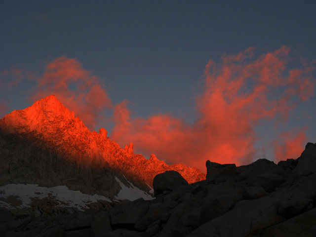 Feather Peak early in the morning from Royce Lakes Basin.