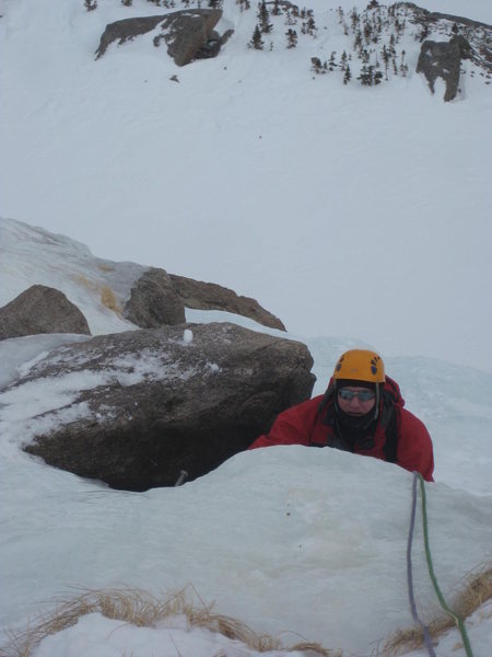 Martin is near the top of the first pitch on West Gully.