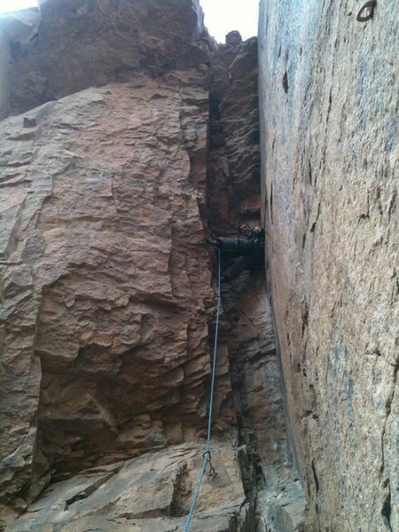 Workin the chimney right before the overhang