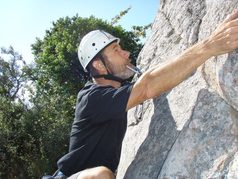 Kelly at the base of Sunnyside getting ready to make the first clip (the 5.9 crux). The rest of Sunnyside is 5.8.