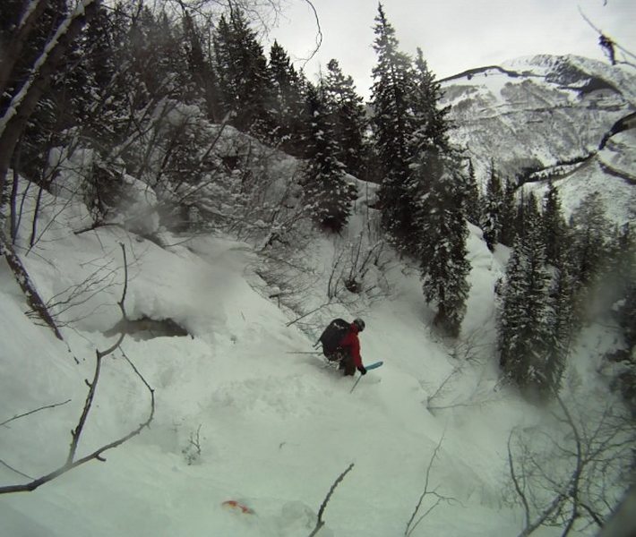 Big Gully Ice aka Porzak chute ski descent Vail, CO