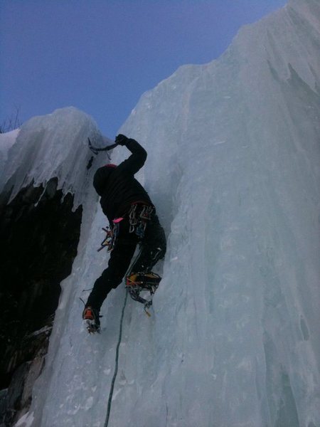 Kirill slaying the second to last pitch. Short, steep pillar.