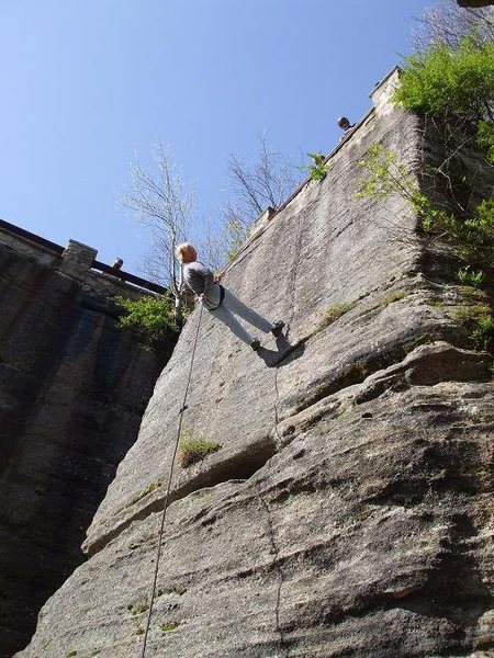 The route goes right up the line of rappel.