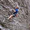 Pulling steep pockets in the first crux of SOC.