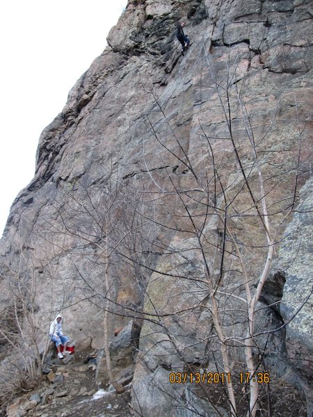 Cody about to rappel down, Panama Red.