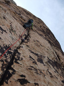 starting up the crux pitch