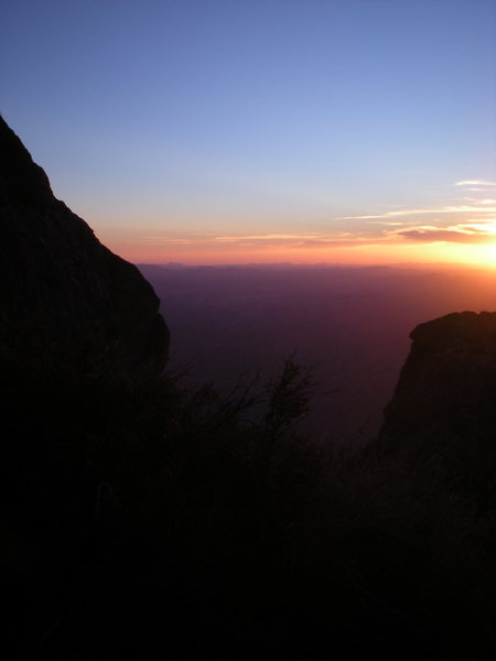 sunset partway down the descent