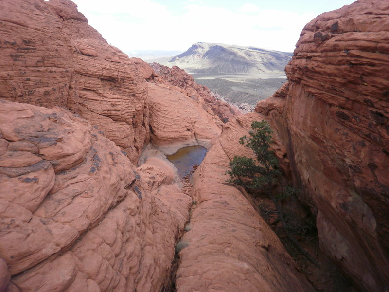 Looking East from the top.  Walk toward the puddle and hang a left to the west down gullies then back south to the base...