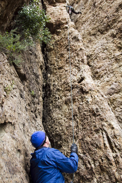 Skip climbing Fenn Gliddich while Erik is on belay.