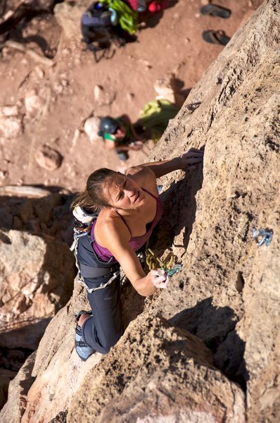 Good times on the solid and sharp rock of the upper portion of the route. March 2011. 