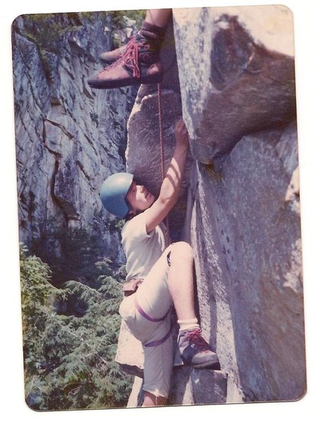 Brother Tom following some route same cliff.  RR's and PA's.  I stitched "Go Climb" on one boot and "a Rock" on the other. I'll have to look for those!