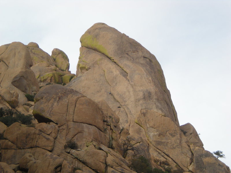view from the wash, with climbers