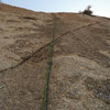 Looking up at the second pitch from the hanging belay.  Its a little bit further to the start of the diagonal crack then the picture suggests, maybe 8ft over the chains.  