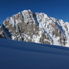 North face Free Korea.  Barber route is left leaning ramp near middle of the face.  Lowe route is on the other side of the rock buttress further right.