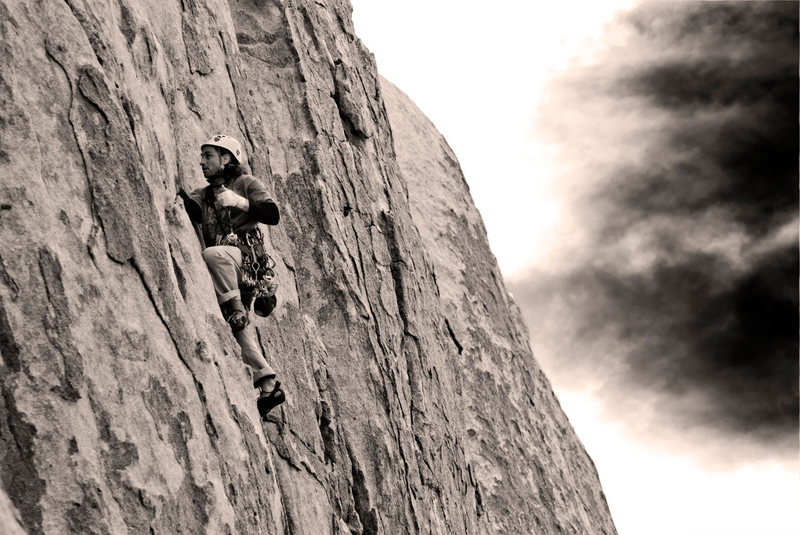 Dan D leading Young Lust (5.8+) in the Rock Garden Valley of Lost Horse, Joshua Tree, CA. March 2011.