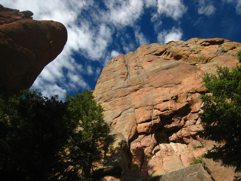 Left side of the crag. Unfortunately the rock quality seems to prevent any second pitches on the left-hand side.