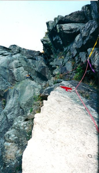 Scanned photo 2002. Top of Pop's. so far. Cuts across the Quartet Dike here. Scary safe no pro.  