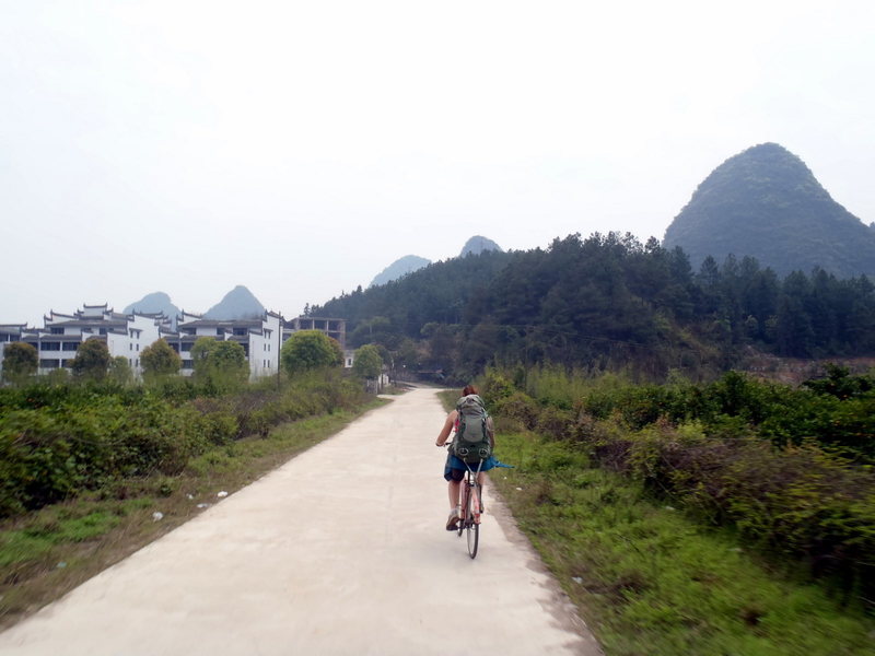 Riding into the village from the main road.