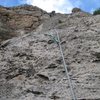 Jon pulling up the rope to rappel down Redolence. There are lots of sharp edges; so the double rope rappel is the go-to descent option.