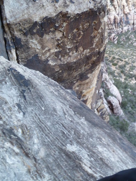 This ledge off to the right is the home of the intermediate rappel anchor.