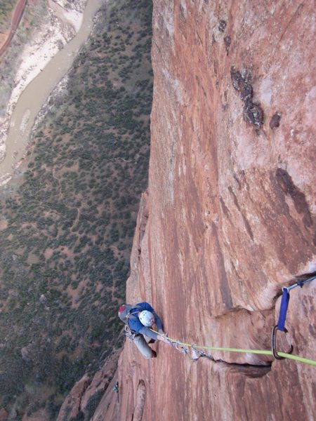 Following the last part of the nutting pitch with 1000+ feet of air beneath.