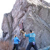 Sam Stephens on the FA of "Braveheart" (V2) on the Sunset Boulder, Highlands Area