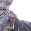 Sam Stephens on the FA of "Braveheart" (V2) on the Sunset Boulder, Highlands Area