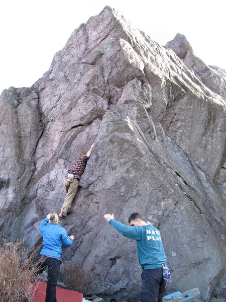 Sam Stephens on the FA of "Braveheart" (V2) on the Sunset Boulder, Highlands Area