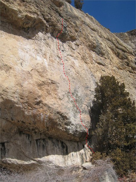 Spook Eyes climbs the brutal low bulge, then a stellar vertical wall of pockets, finishing with outstanding steep flowstone.