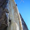 Dave Rone at about 1/2 way mark on this great steep slab of "Icebreakers".  Beautiful warm sunny mid-March 2011 day.  No wind and great views.