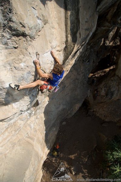 Climbing on the hardest route at Crazy Horse