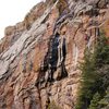 Katie near the top of Holy Roller.
<br>

<br>
Wade Forrest photo