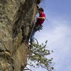 Jay committing to a spooky clip on Wild Blue Yonder, Rumney, NH