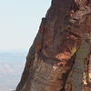 Climbers on Crimson Chrysalis. Shot on 4/10/2011 from Armatron.