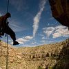 Rapping off the top of another new route in Chevelon Canyon.