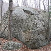 The Armadillo viewed from the SE, showing the easy slab and crack side. It was largely cleaned years ago, but has grown back a new green suit.