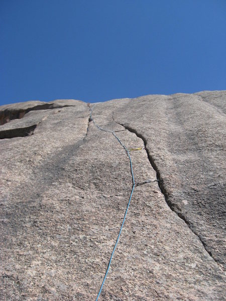 The route with a rope and gear following it.