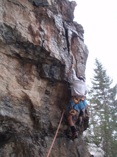 Eric in classic Spring conditions (mud season) attire on the second ascent.