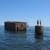 Josh slacklining the "Ice Box" just off of Canal Park in Duluth, MN.