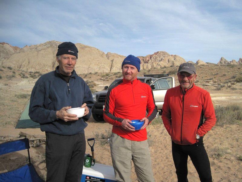 The unofficial Utah Berghaus team L to R Gene, Andy and Paul.The crag behind the team is 1600'high