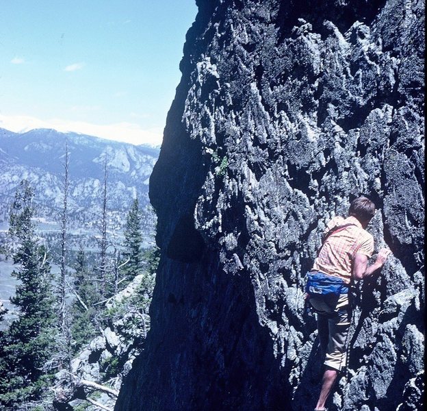 Bob Culp leading on a 1980 ascent of the DeVille III route.