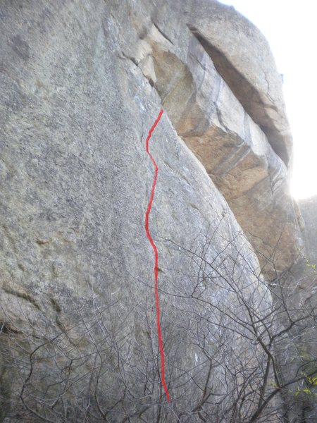 view from the left of the route, cant see crack well, but can see line follows crack up to slab.