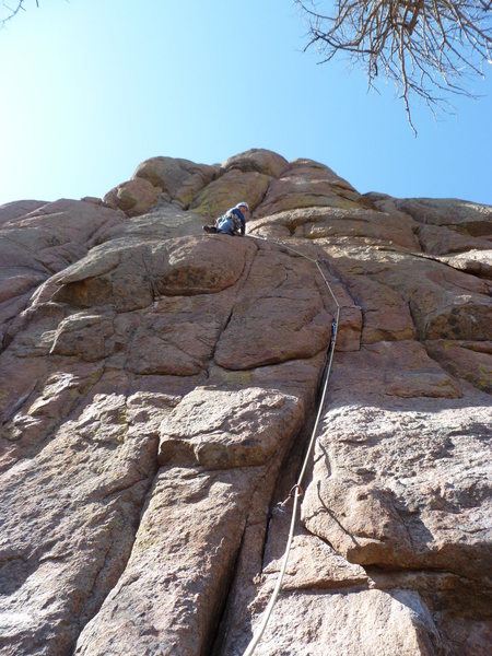 At the good rest on the "mantle" ledge.<br>
Photo C. Mitchell.