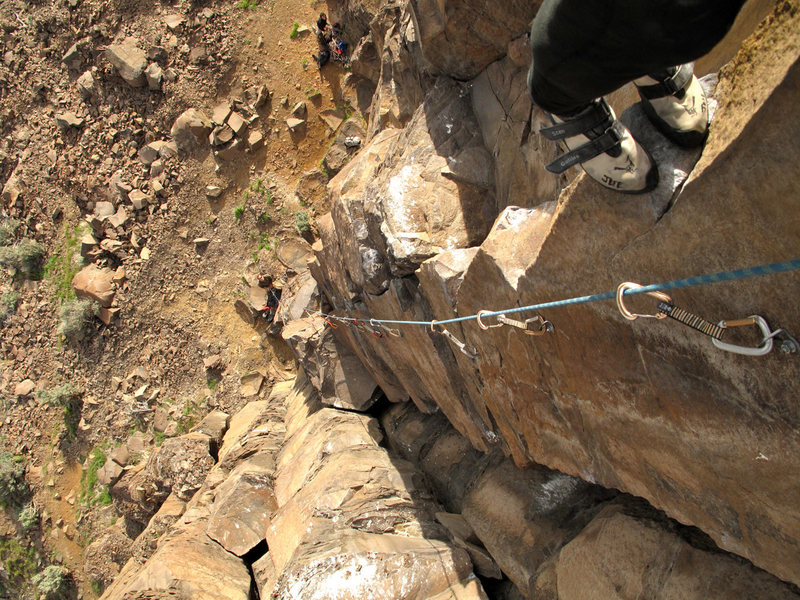 From the anchors of Sunshine Buttress.  Yes, that's bird crap, not chalk.