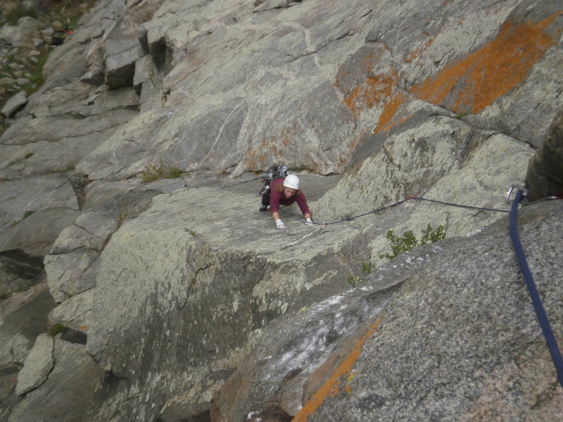 Just above the crux on pitch 2<br>
Looking down from the anchor after the P3 traverse....